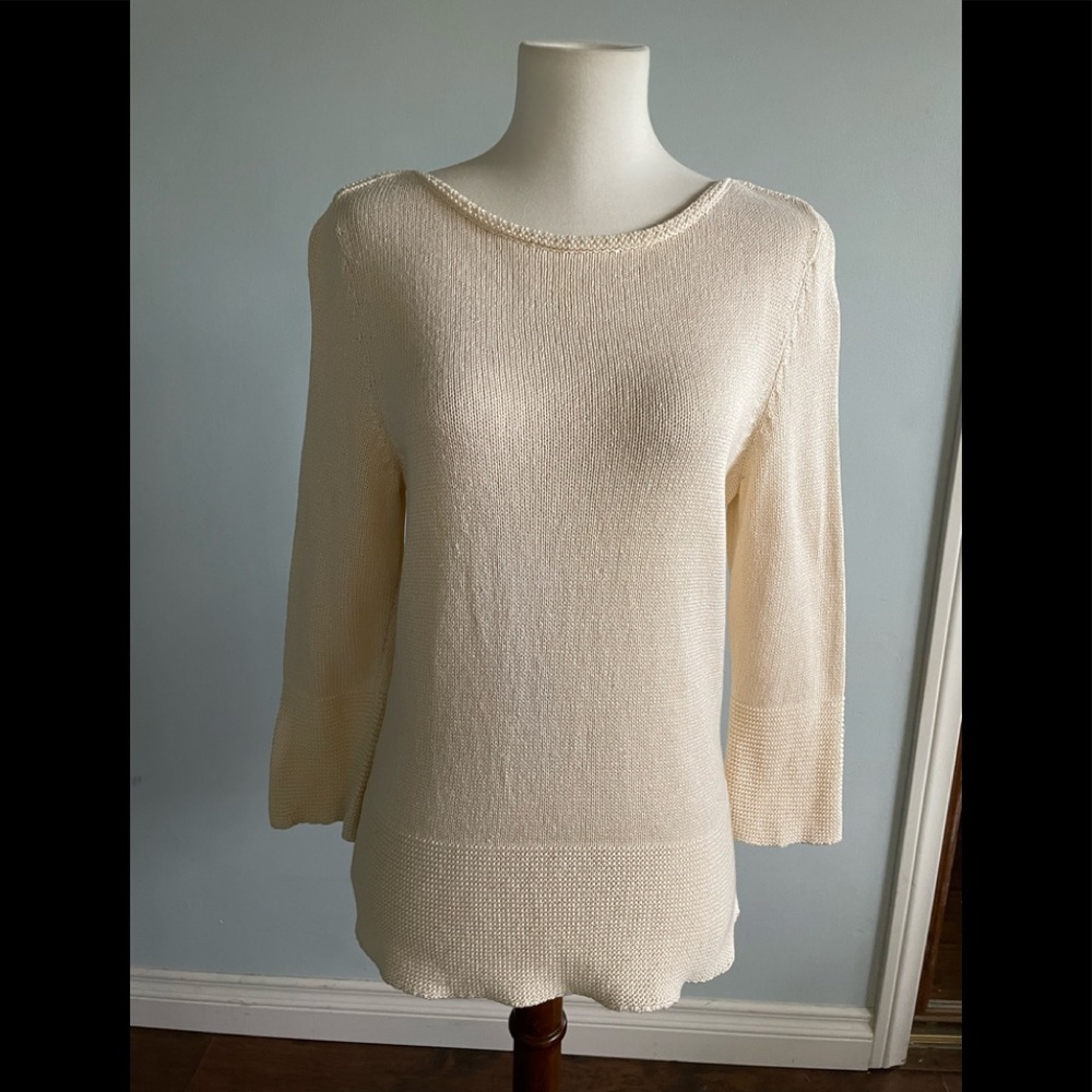 Anne Klein Cream Medium Sweater 3/4 Sleeve…